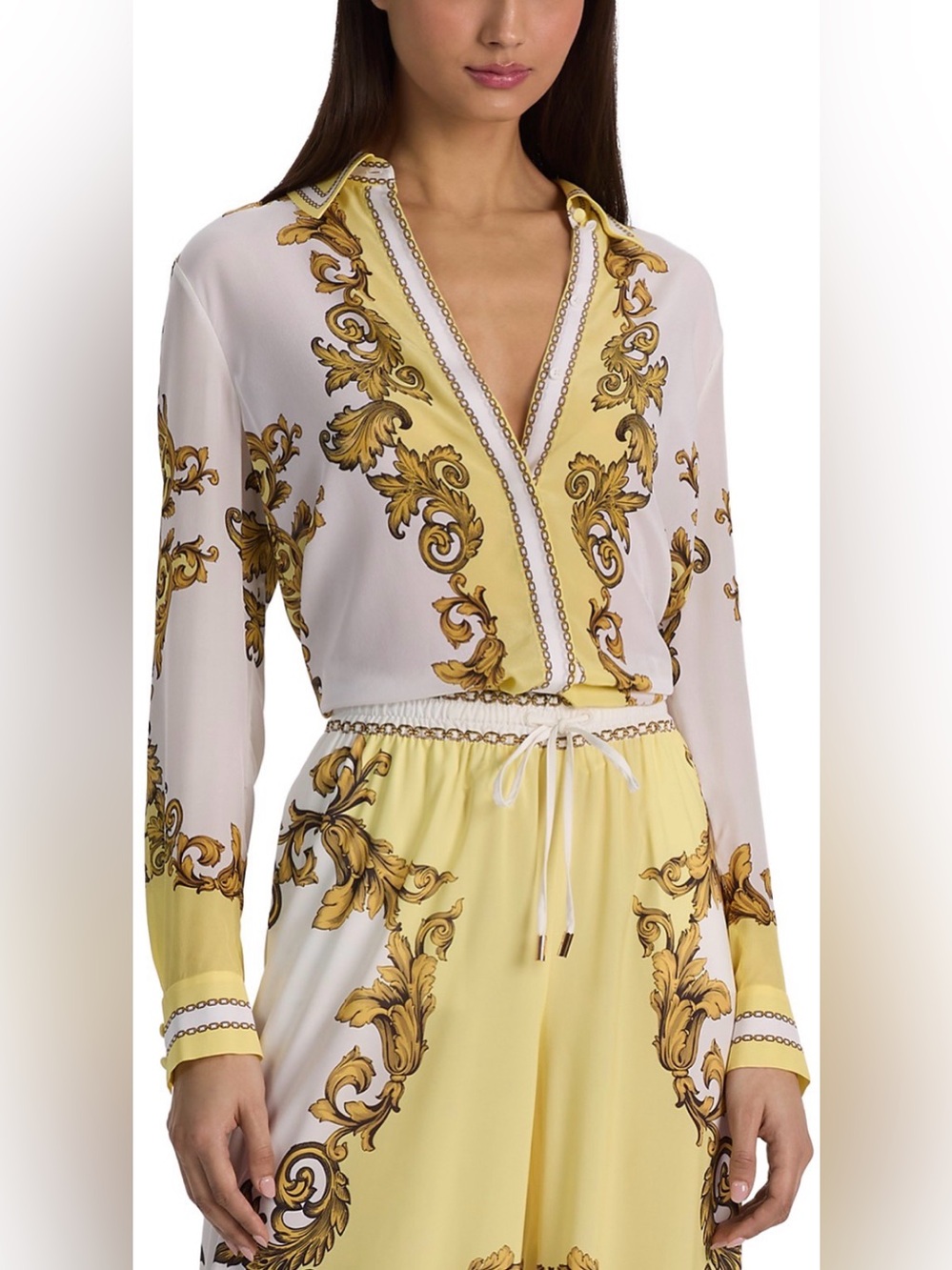 Alice + Olivia Willa Placket Top in Golden Coast